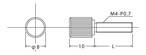 装飾平小ねじ(ローレット)Φ8-10_M4の図面