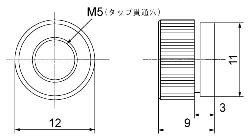 段付きローレットナットのM5の図面