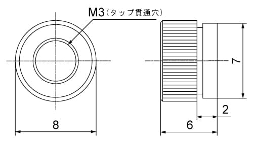 段付きローレットナットのM3の図面